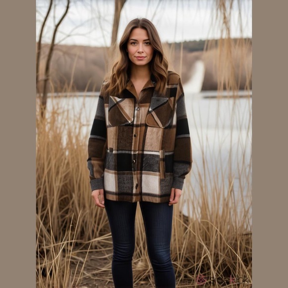 Ashley By 26 International Jackets & Blazers - Ashley by 26 International Women’s Plaid Women's Jacket in Brown and Black